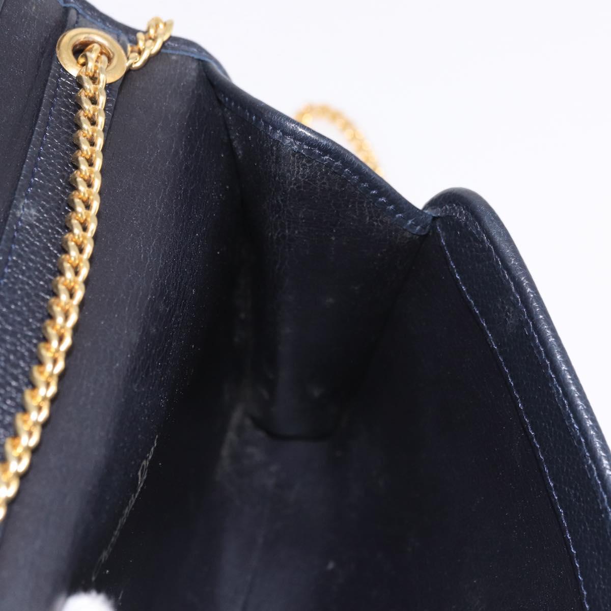 Christian Dior Chain Shoulder Bag Leather Black Gold Auth ep14836