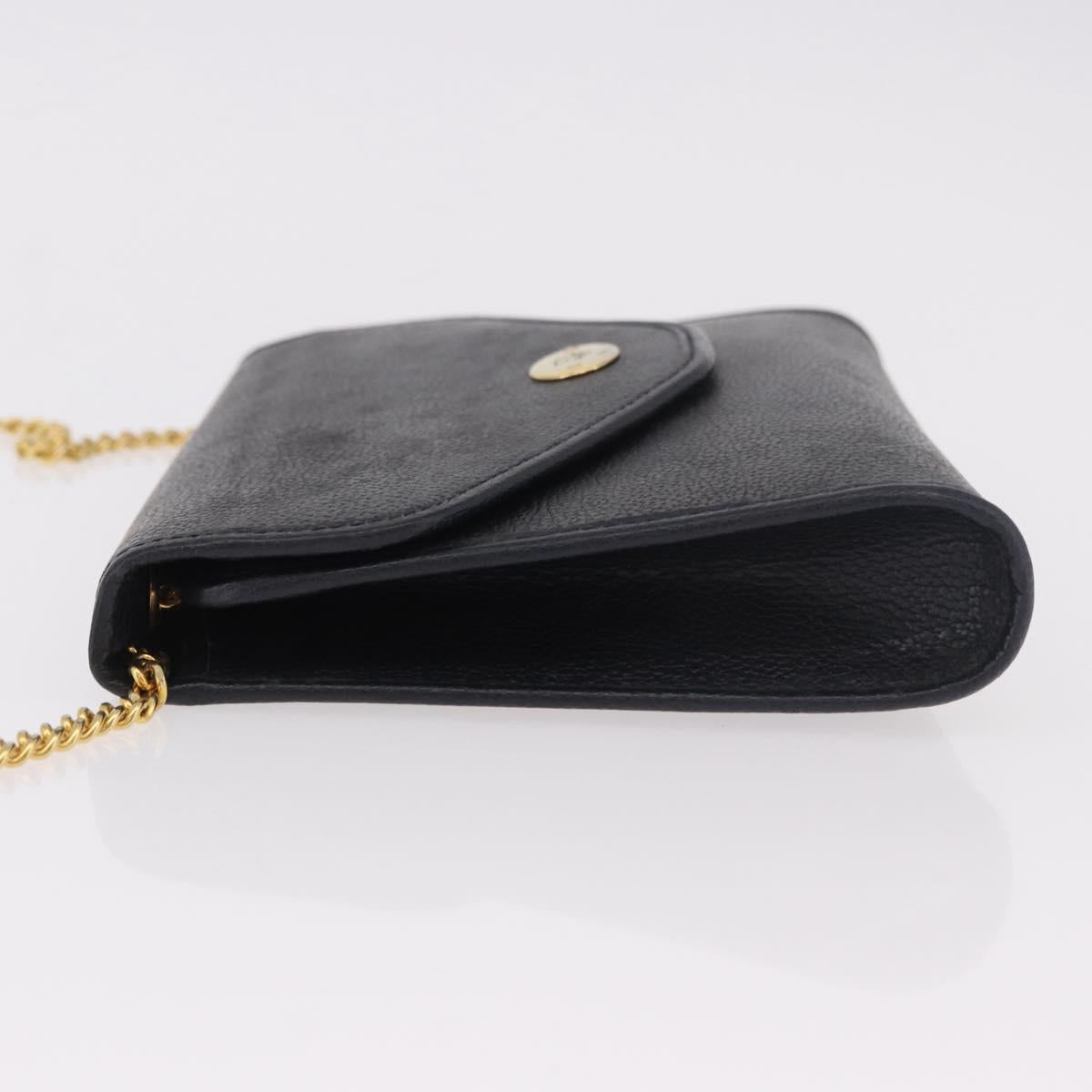 Christian Dior Chain Shoulder Bag Leather Black Gold Auth ep14836