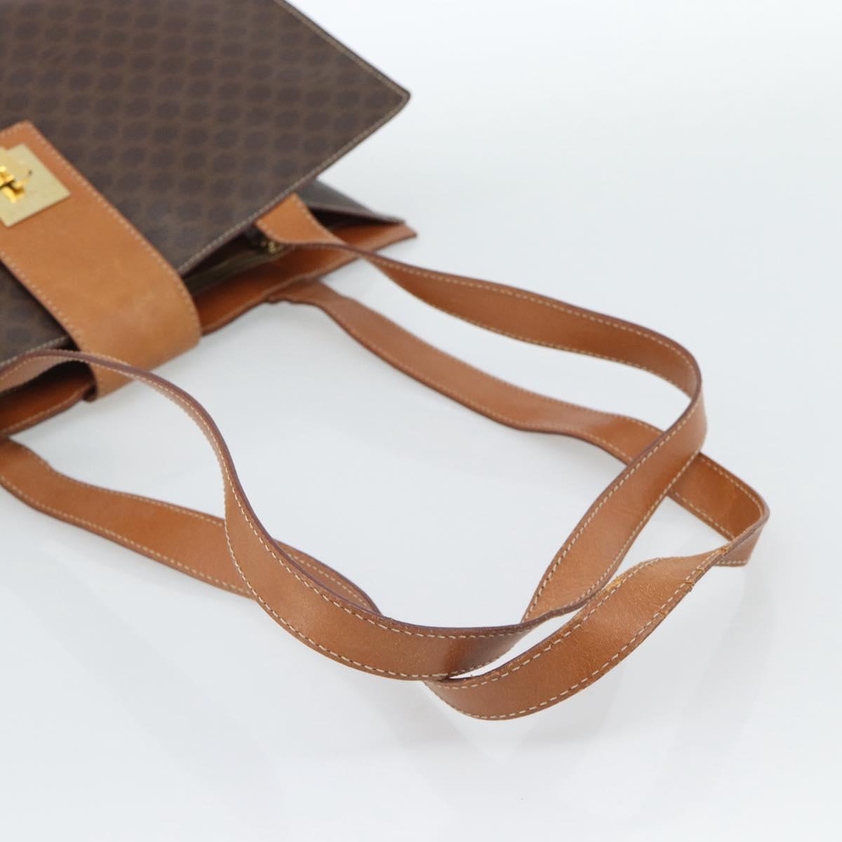 CELINE Macadam Canvas Tote Bag PVC Leather Brown Gold Auth ep14838