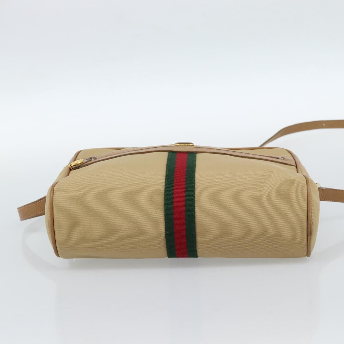 GUCCI Web Sherry Line Shoulder Bag Canvas Beige Gold Red 010 378 Auth ep14843