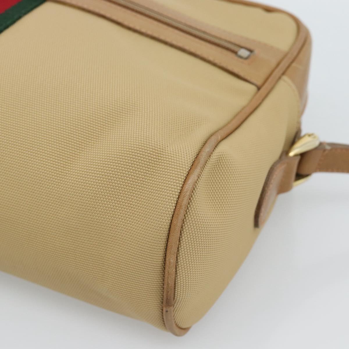 GUCCI Web Sherry Line Shoulder Bag Canvas Beige Gold Red 010 378 Auth ep14843