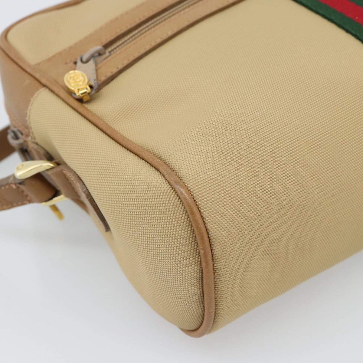 GUCCI Web Sherry Line Shoulder Bag Canvas Beige Gold Red 010 378 Auth ep14843