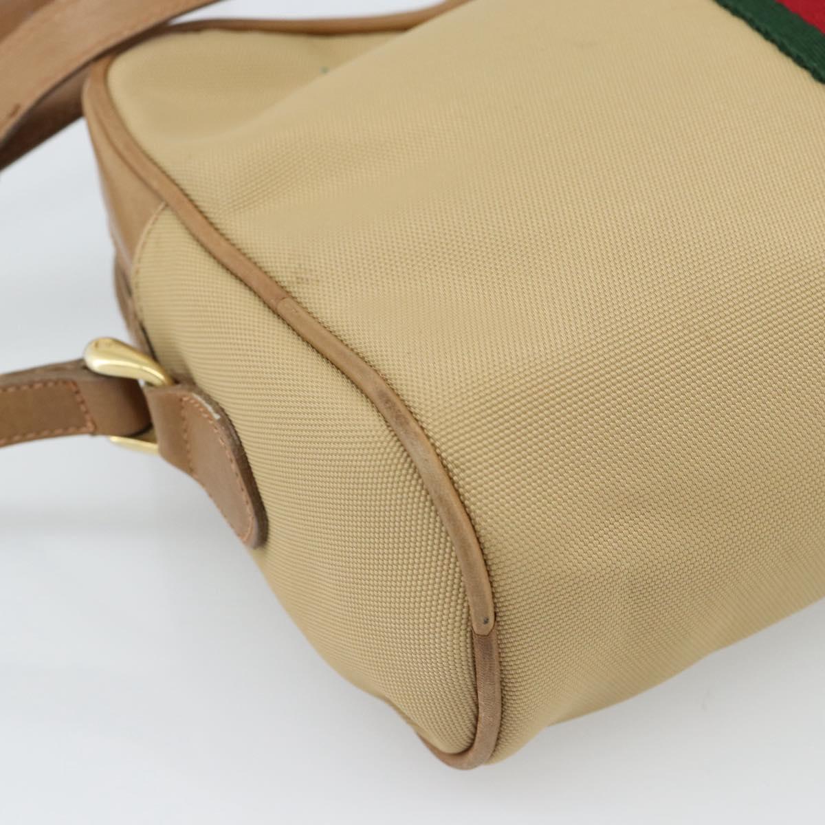 GUCCI Web Sherry Line Shoulder Bag Canvas Beige Gold Red 010 378 Auth ep14843
