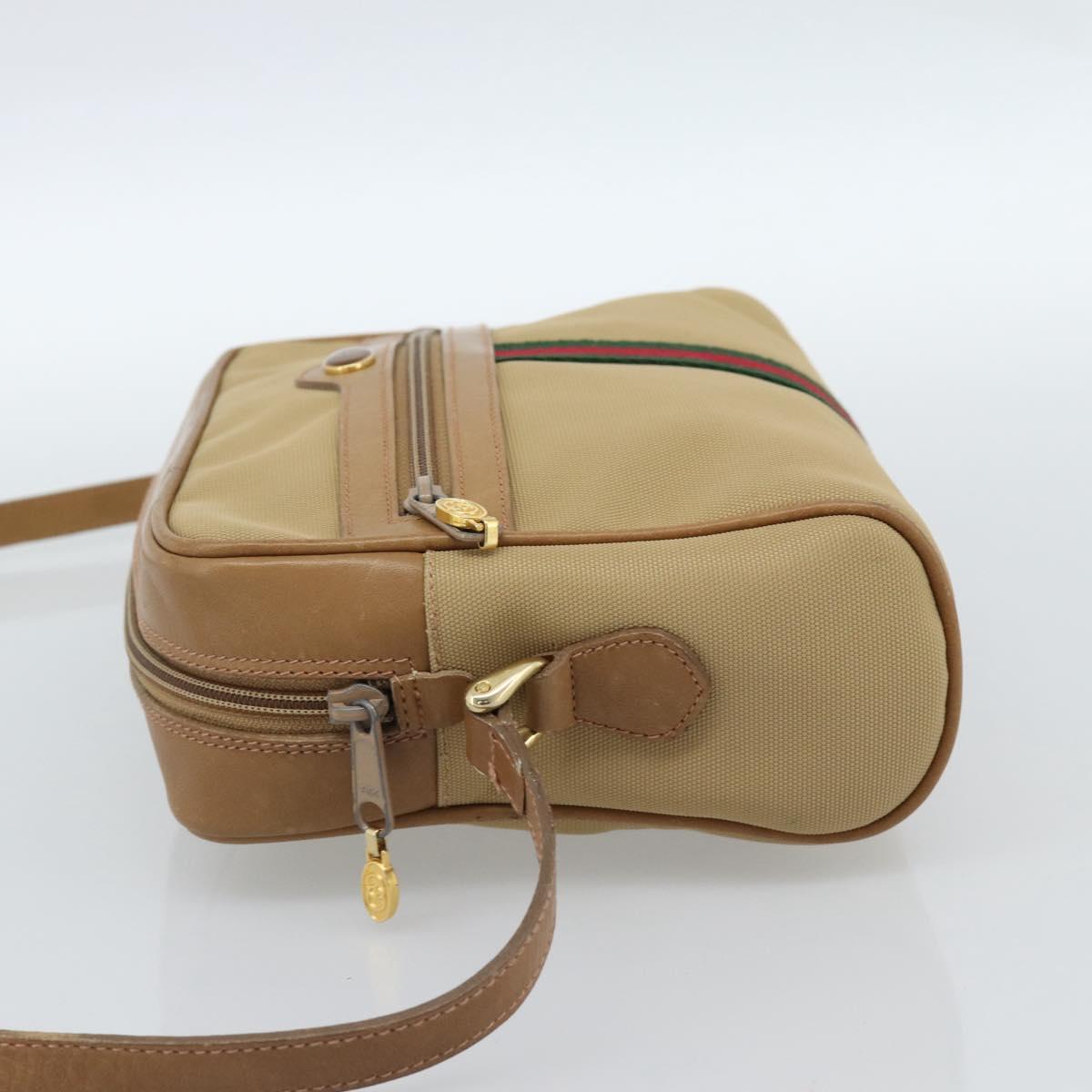 GUCCI Web Sherry Line Shoulder Bag Canvas Beige Gold Red 010 378 Auth ep14843
