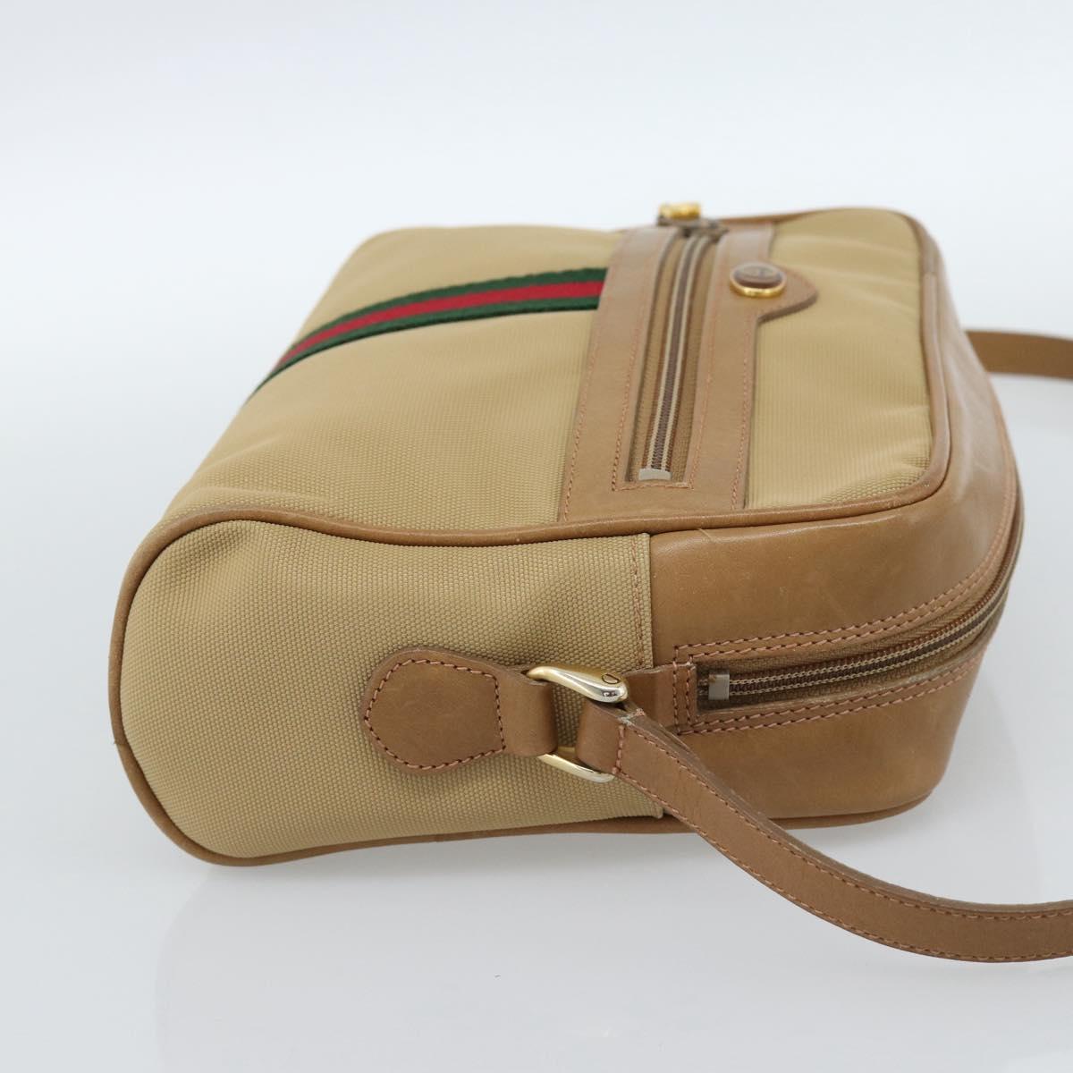 GUCCI Web Sherry Line Shoulder Bag Canvas Beige Gold Red 010 378 Auth ep14843