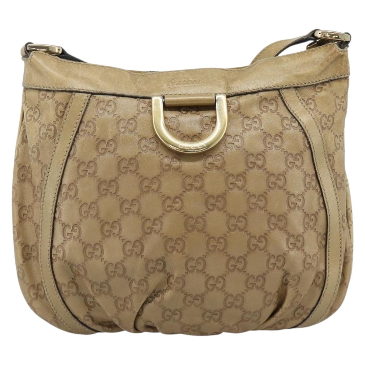 GUCCI GG Canvas Guccissima Abbey Bag Leather Beige Gold 203257 Auth ep14845