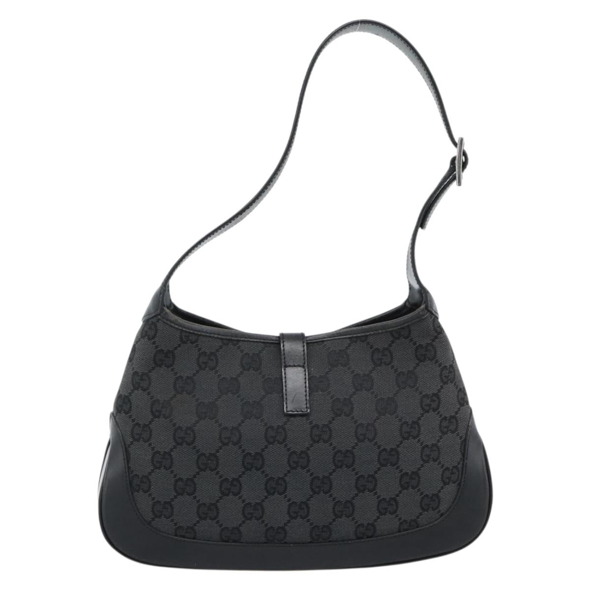 GUCCI GG Canvas Jackie Shoulder Bag Black Silver 001 3735 Auth ep14846A
