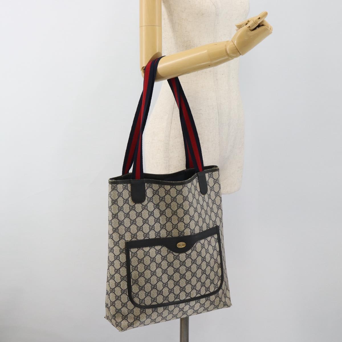 GUCCI GG Supreme Sherry Line Tote Bag PVC Navy Red 39 02 003 Auth ep14848