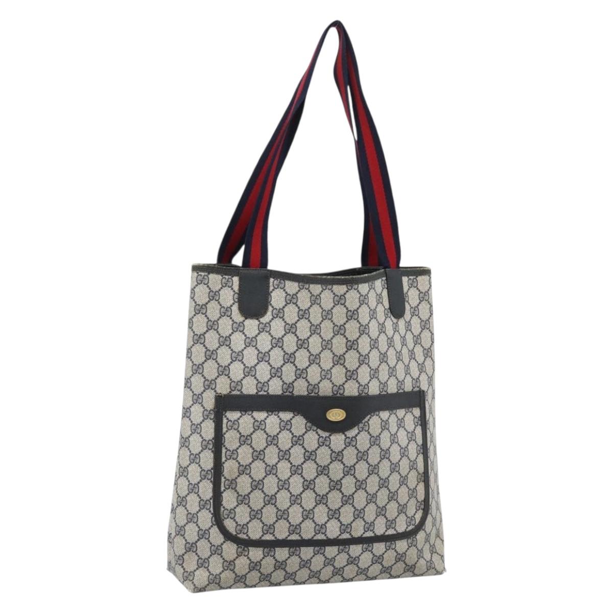 GUCCI GG Supreme Sherry Line Tote Bag PVC Navy Red 39 02 003 Auth ep14848