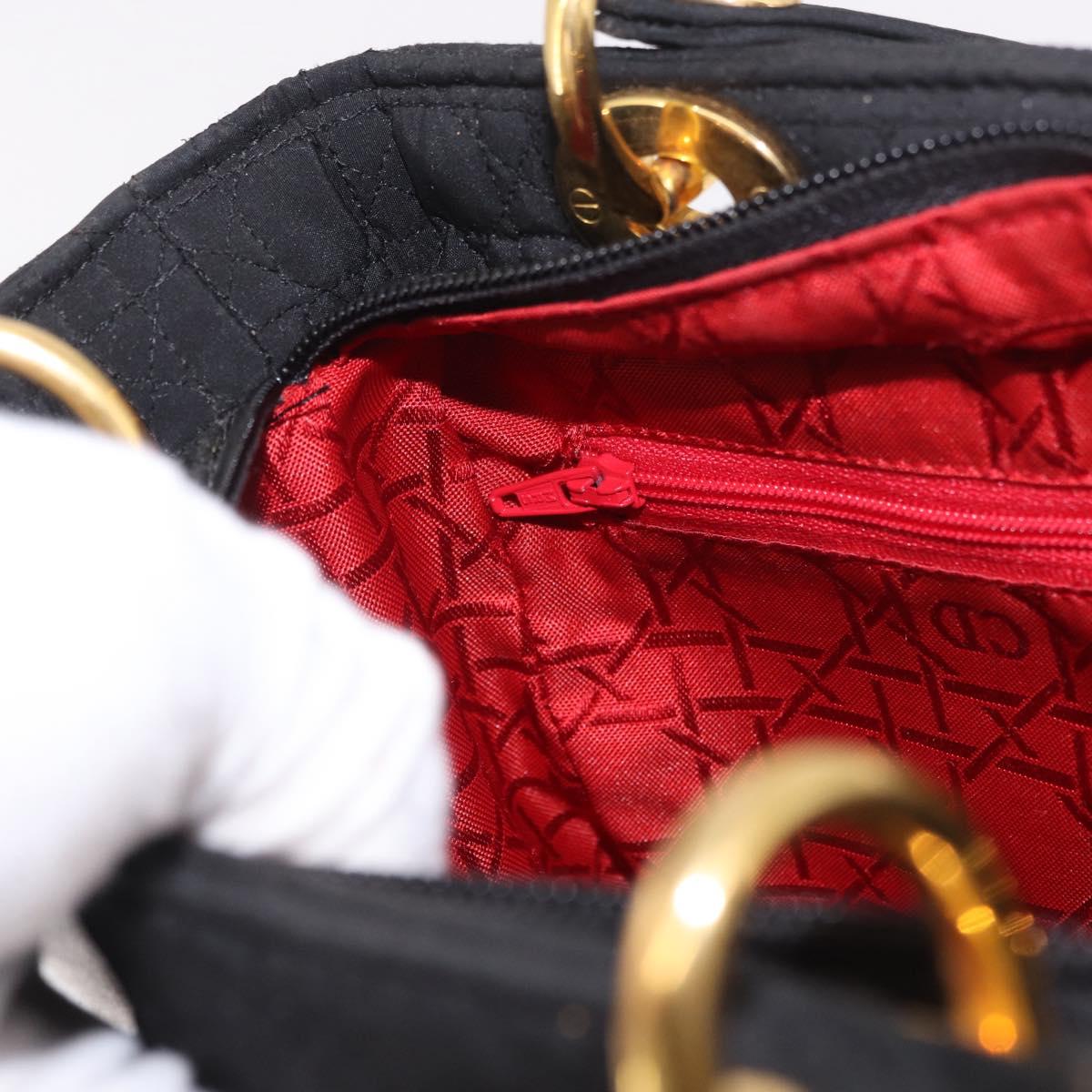 Christian Dior Lady Dior Canage Hand Bag Canvas Black Gold Auth ep14850