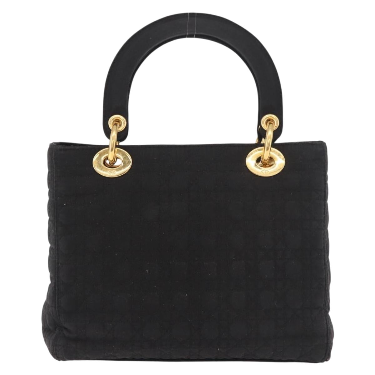 Christian Dior Lady Dior Canage Hand Bag Canvas Black Gold Auth ep14850