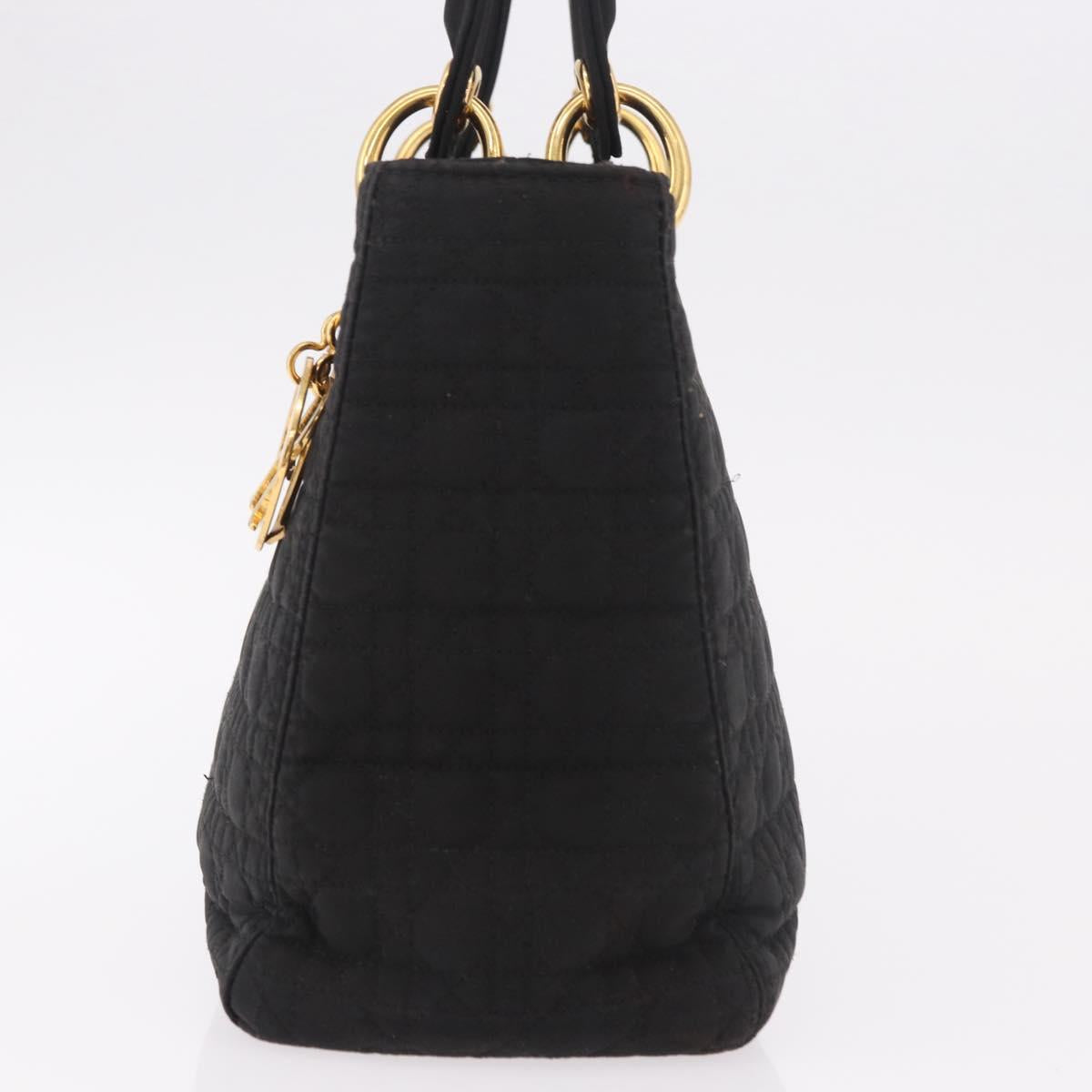 Christian Dior Lady Dior Canage Hand Bag Canvas Black Gold Auth ep14850
