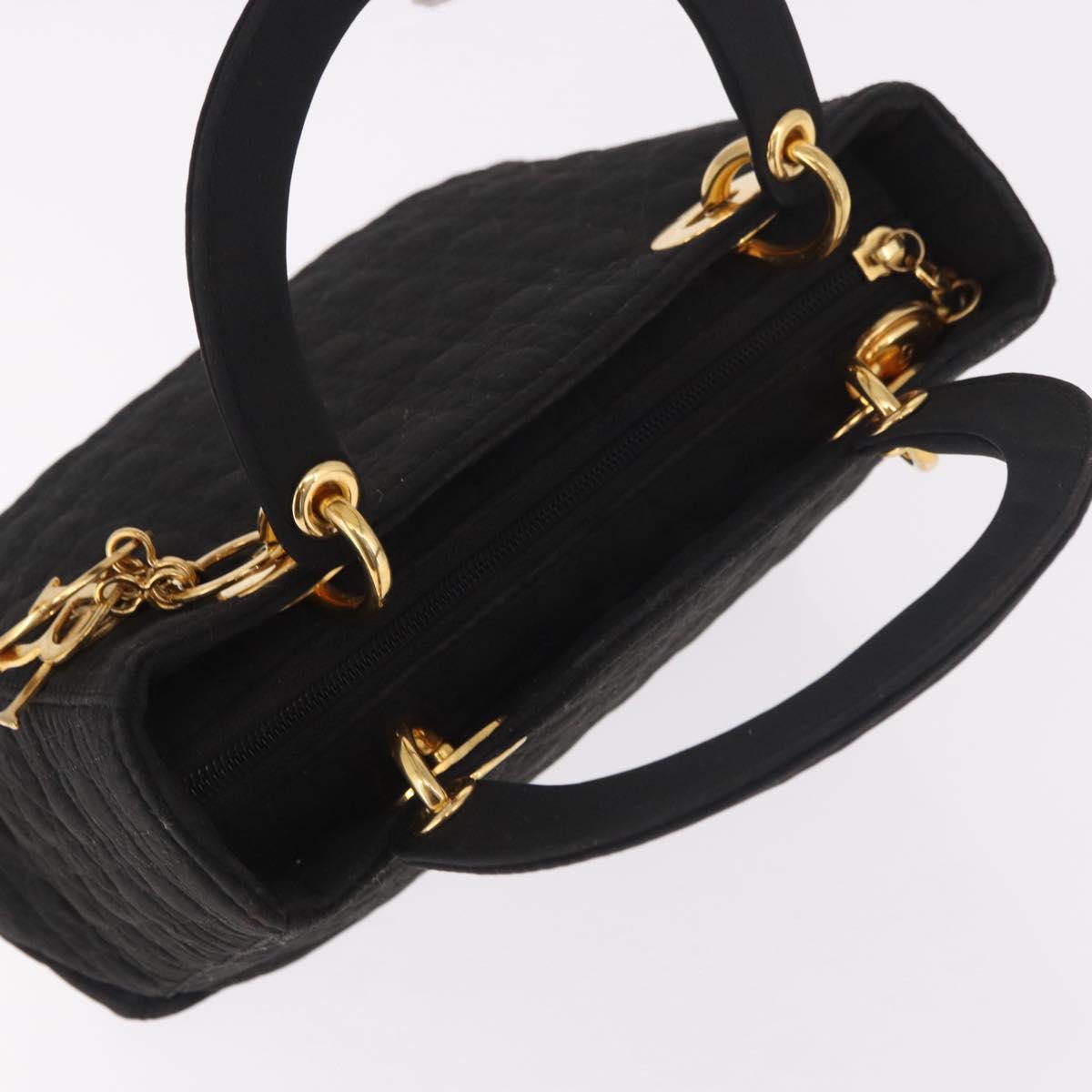 Christian Dior Lady Dior Canage Hand Bag Canvas Black Gold Auth ep14850
