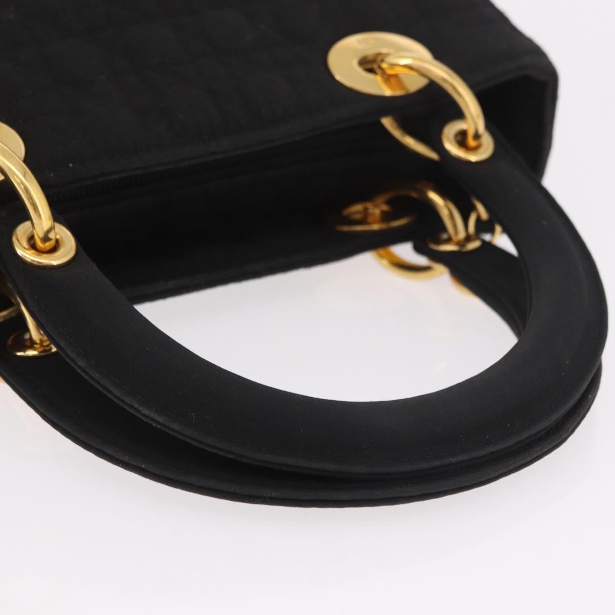 Christian Dior Lady Dior Canage Hand Bag Canvas Black Gold Auth ep14850