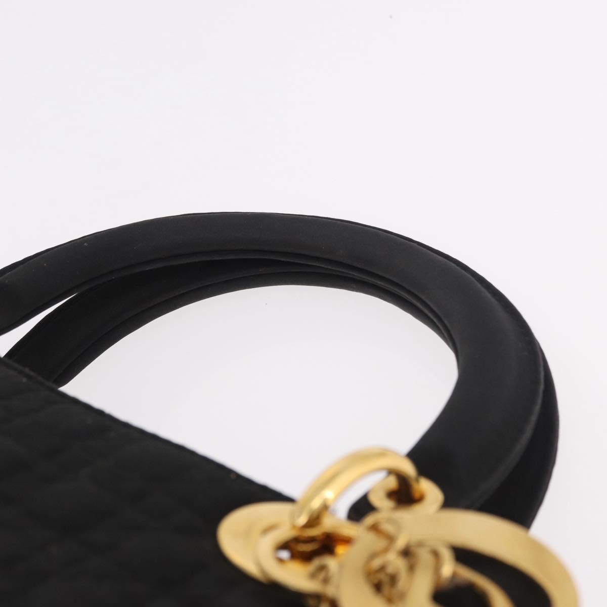 Christian Dior Lady Dior Canage Hand Bag Canvas Black Gold Auth ep14850