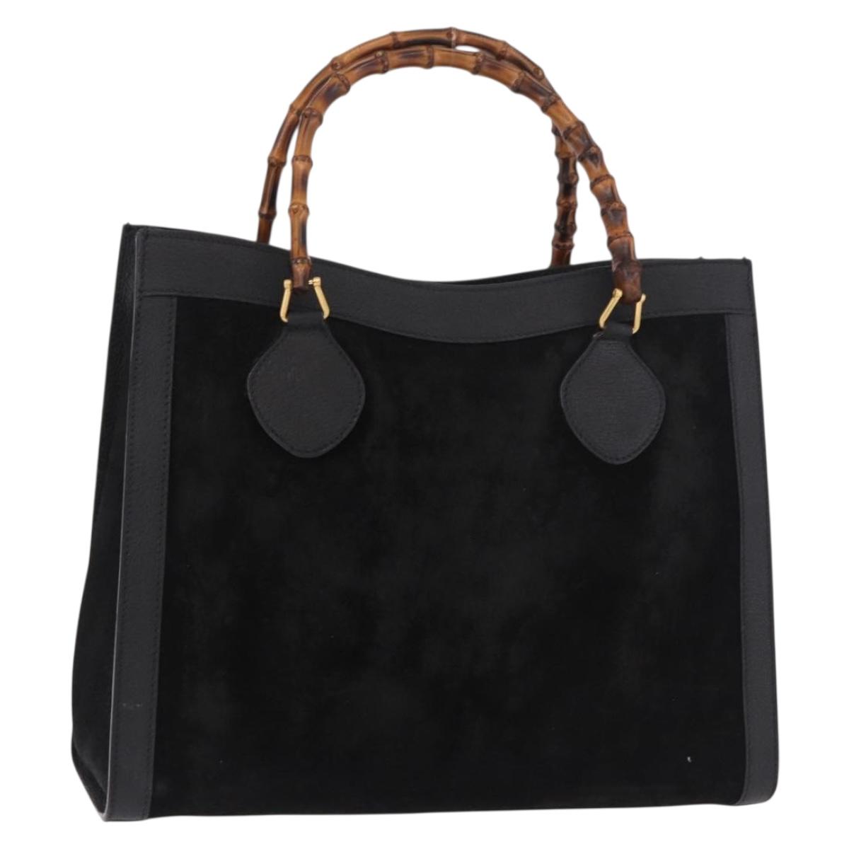 GUCCI Bamboo Hand Bag Suede Black Gold Auth ep14851