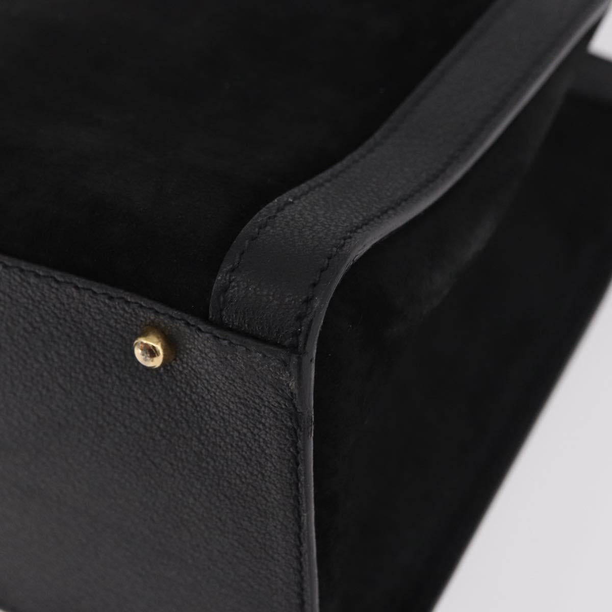 GUCCI Bamboo Hand Bag Suede Black Gold Auth ep14851