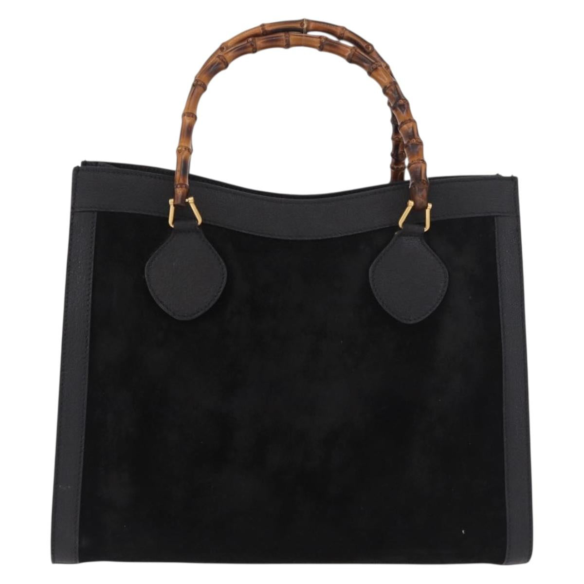 GUCCI Bamboo Hand Bag Suede Black Gold Auth ep14851