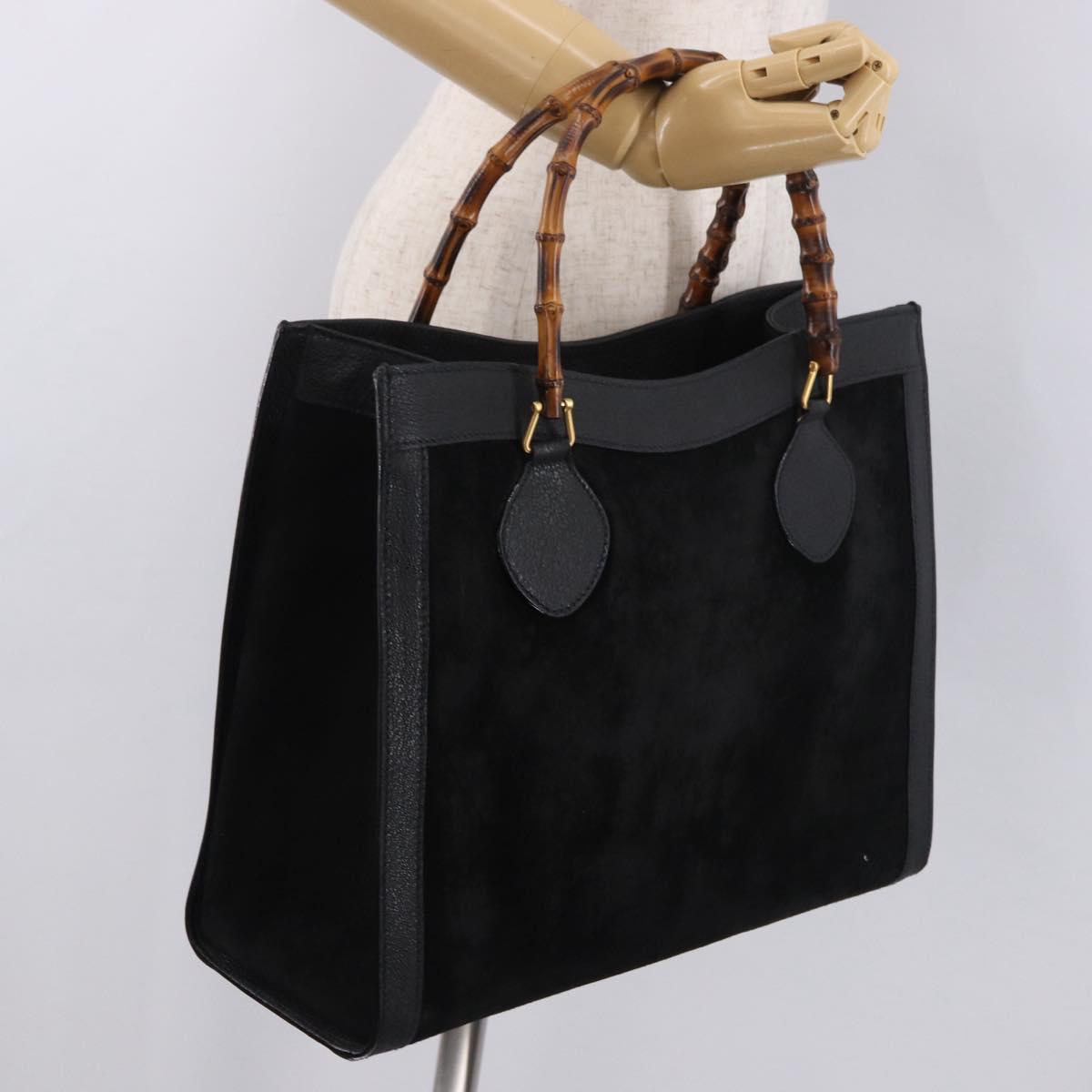 GUCCI Bamboo Hand Bag Suede Black Gold Auth ep14851