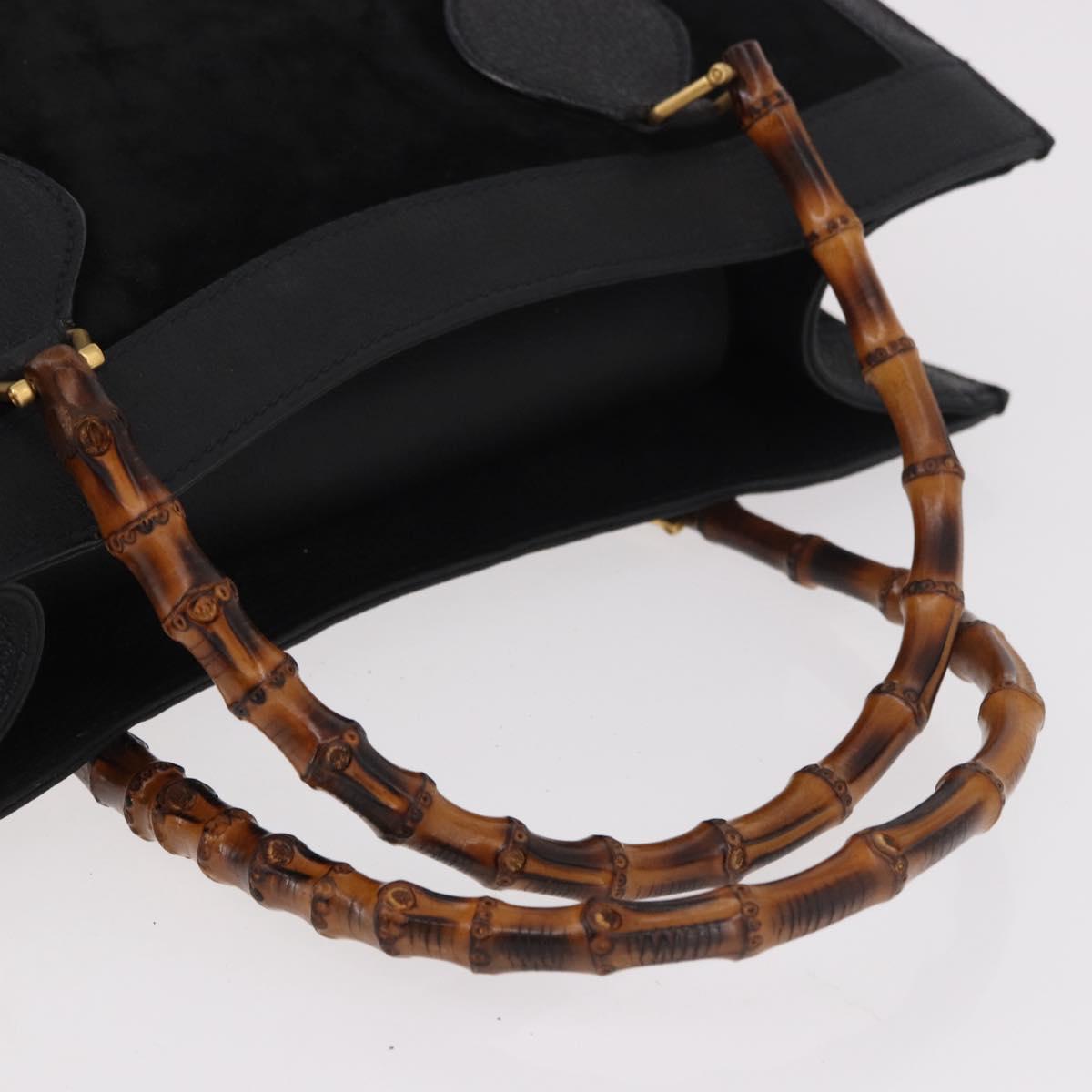 GUCCI Bamboo Hand Bag Suede Black Gold Auth ep14851
