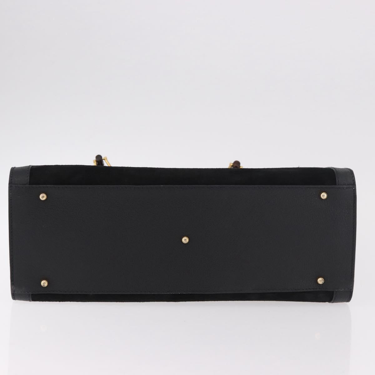GUCCI Bamboo Hand Bag Suede Black Gold Auth ep14851