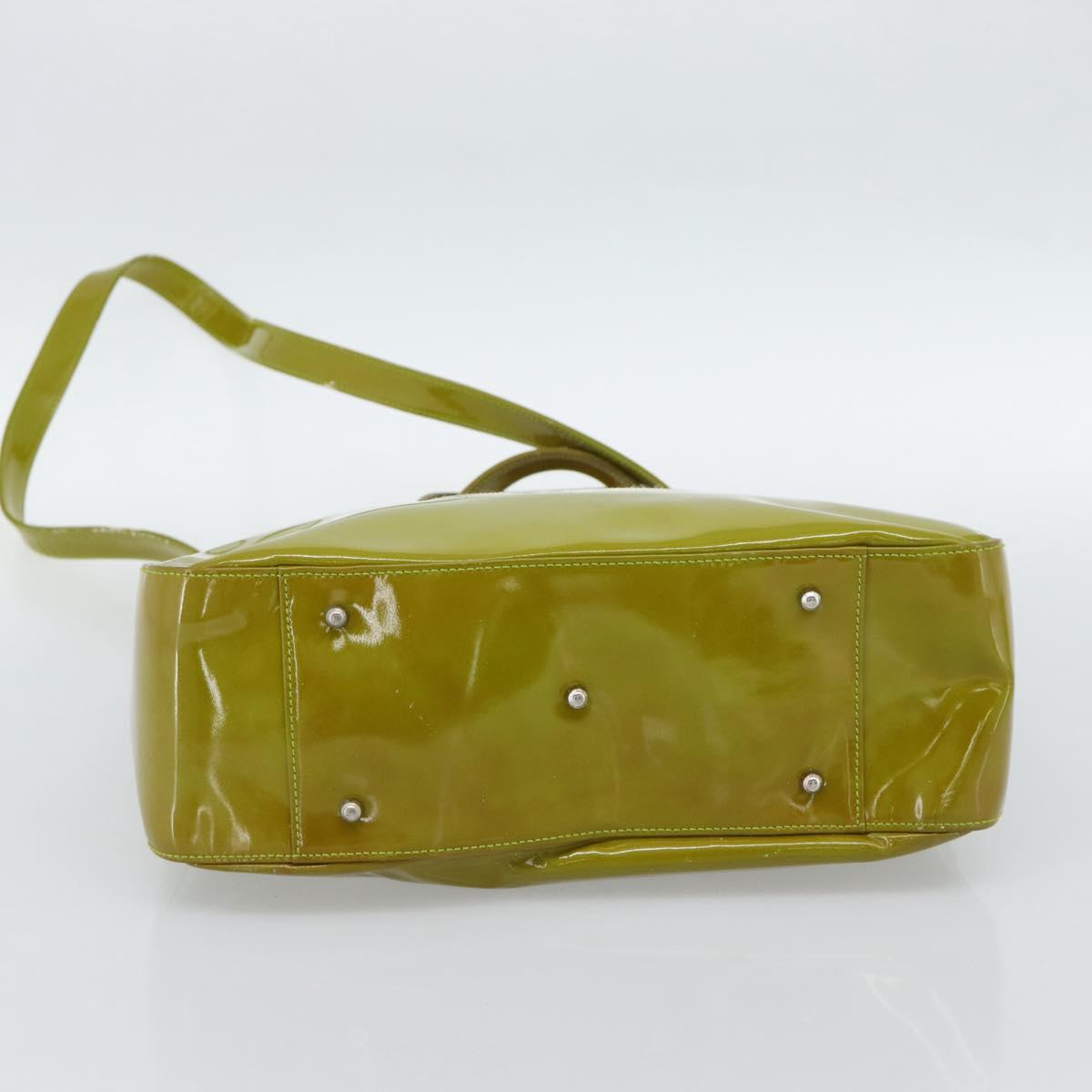 GUCCI Hand Bag Patent leather 2way Green Silver Auth ep14853
