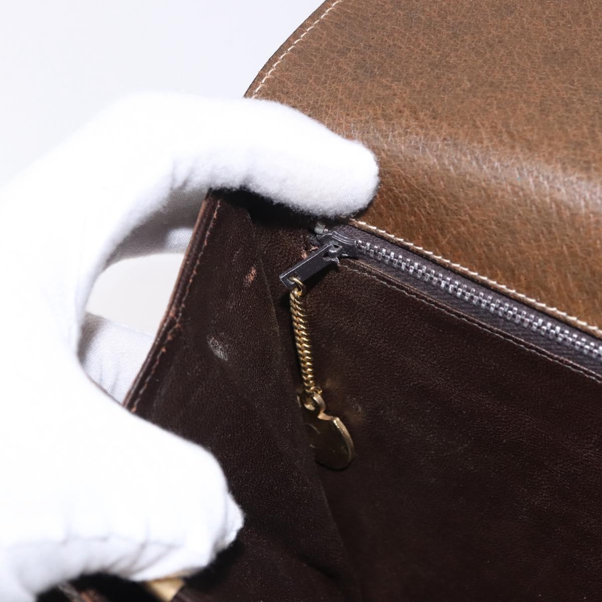 CELINE Horse Carriage Shoulder Bag Leather Brown Gold Auth ep14860