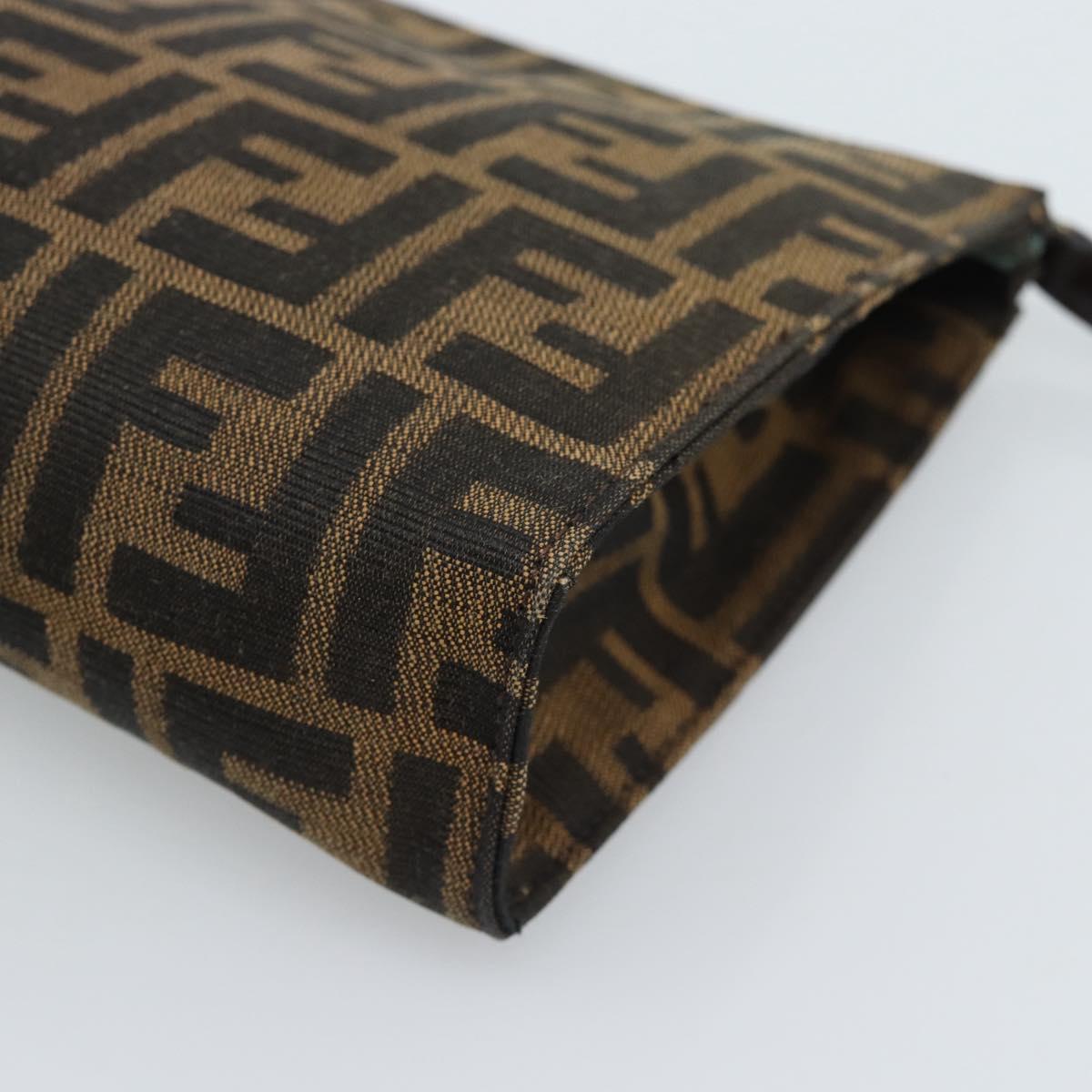 FENDI Zucca Canvas Pouch Black Brown Auth ep14861