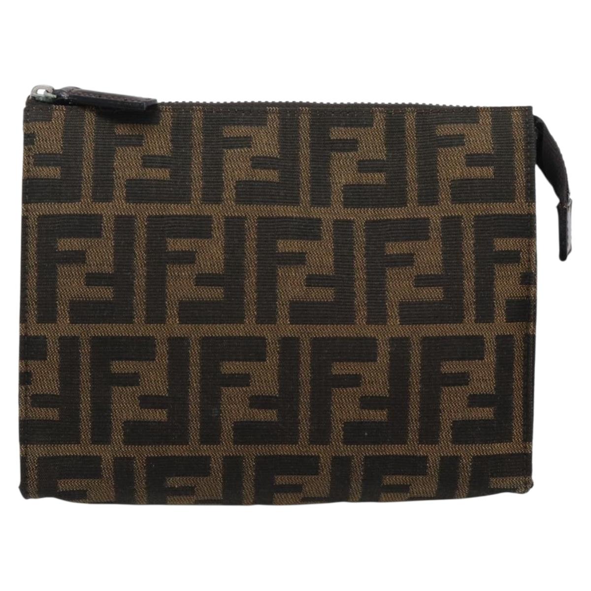 FENDI Zucca Canvas Pouch Black Brown Auth ep14861