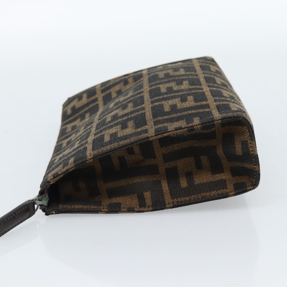 FENDI Zucca Canvas Pouch Black Brown Auth ep14861