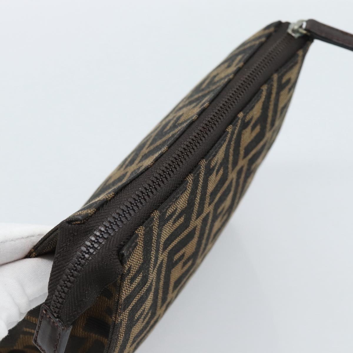 FENDI Zucca Canvas Pouch Black Brown Auth ep14861