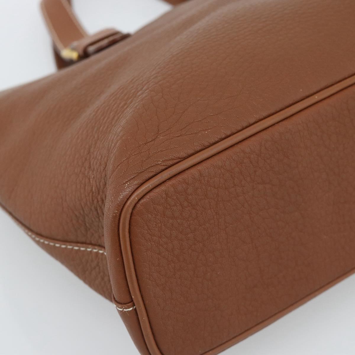 Burberrys Hand Bag Leather Brown Gold Auth ep14863