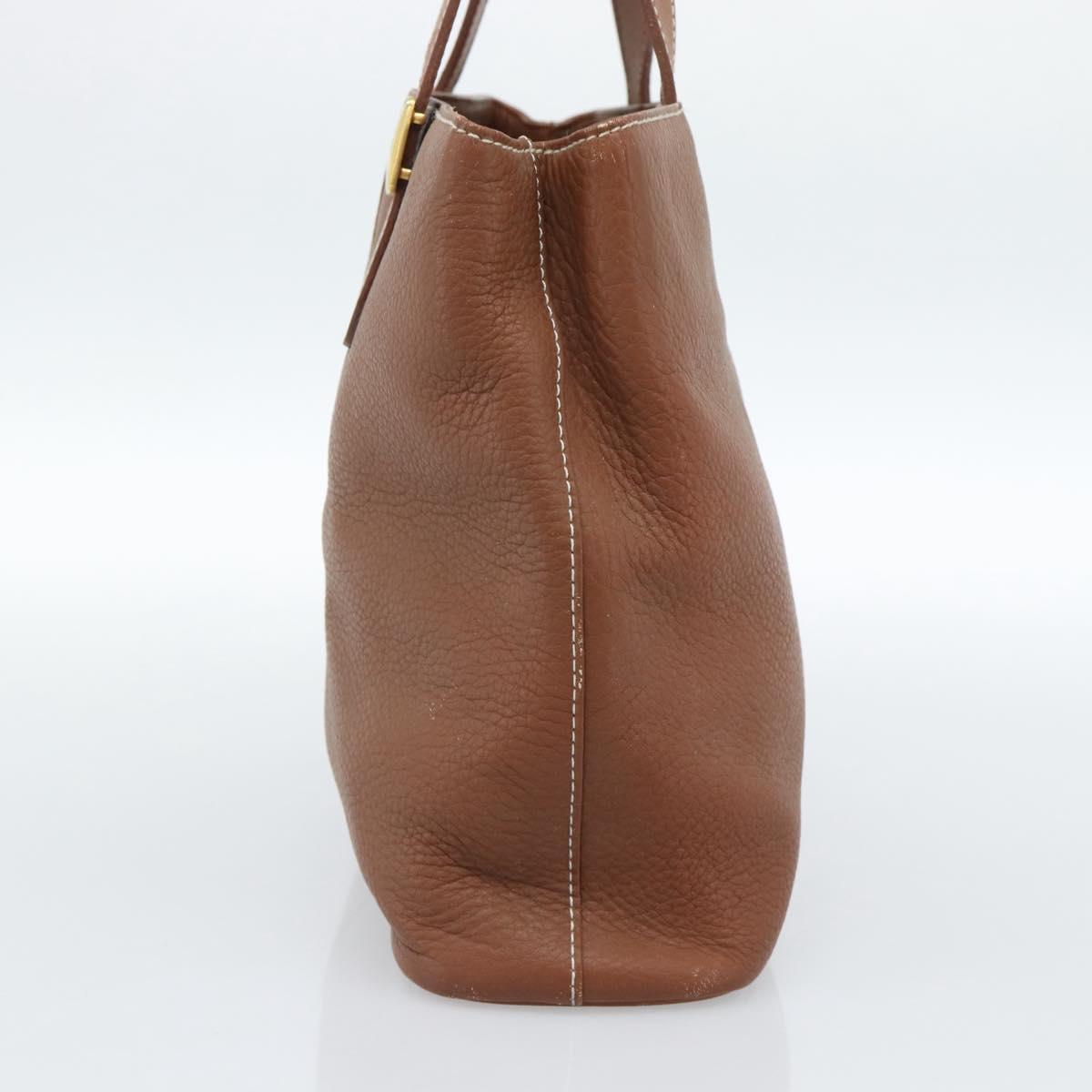 Burberrys Hand Bag Leather Brown Gold Auth ep14863