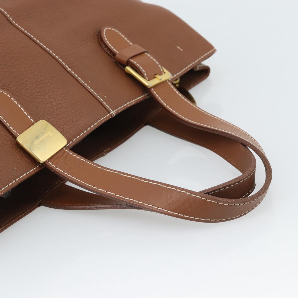 Burberrys Hand Bag Leather Brown Gold Auth ep14863