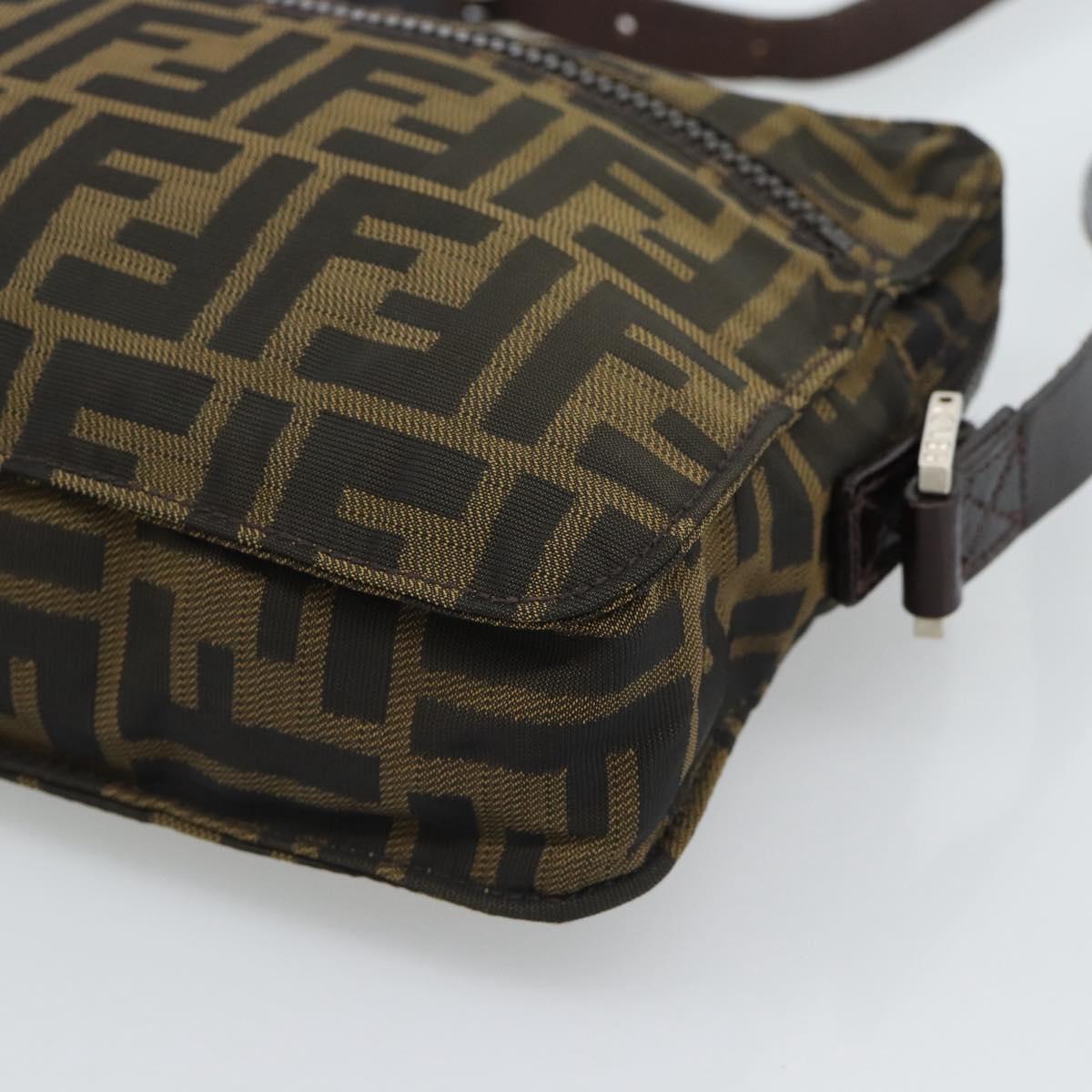 FENDI Zucca Canvas Shoulder Bag Black Brown Auth ep14866A