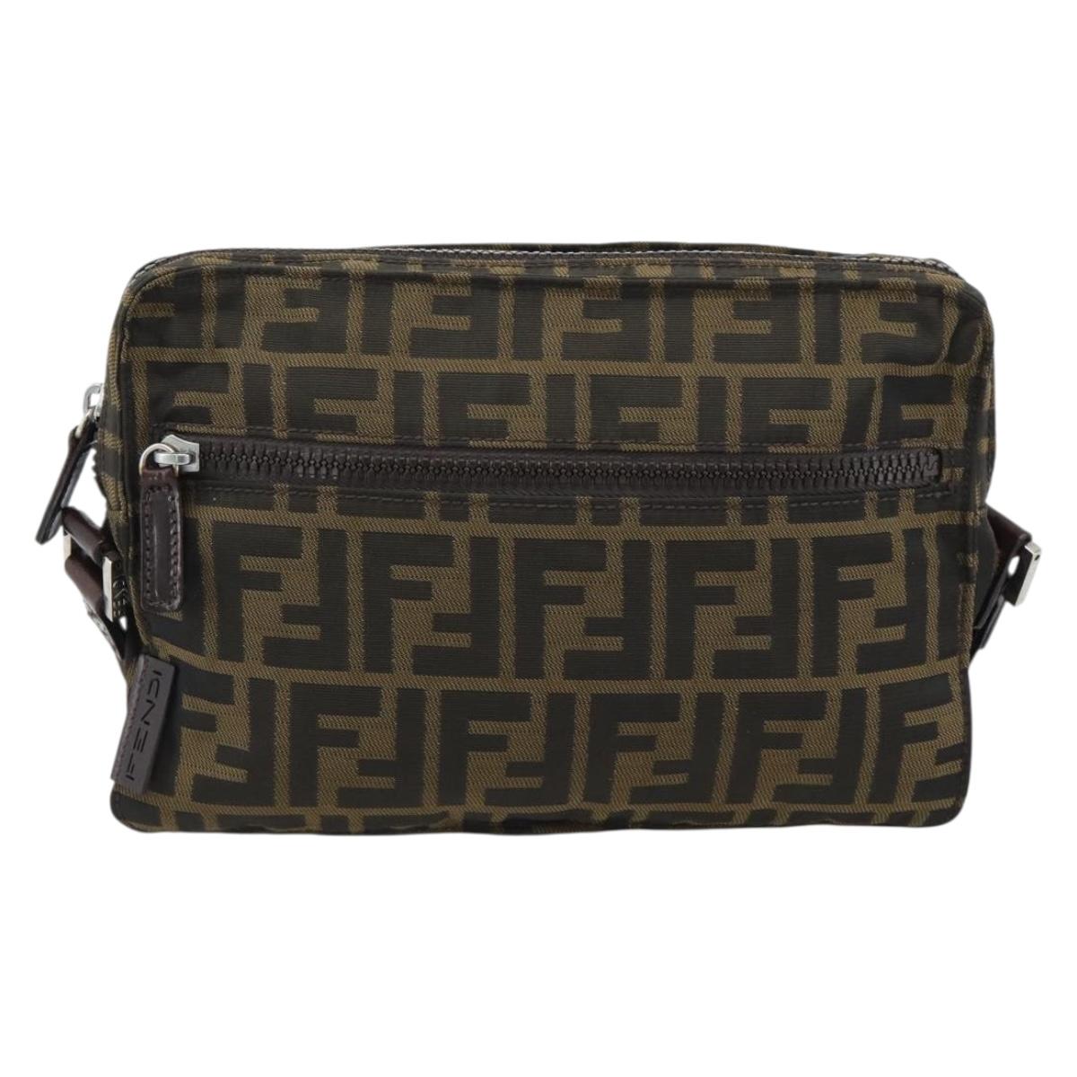 FENDI Zucca Canvas Shoulder Bag Black Brown Auth ep14866A
