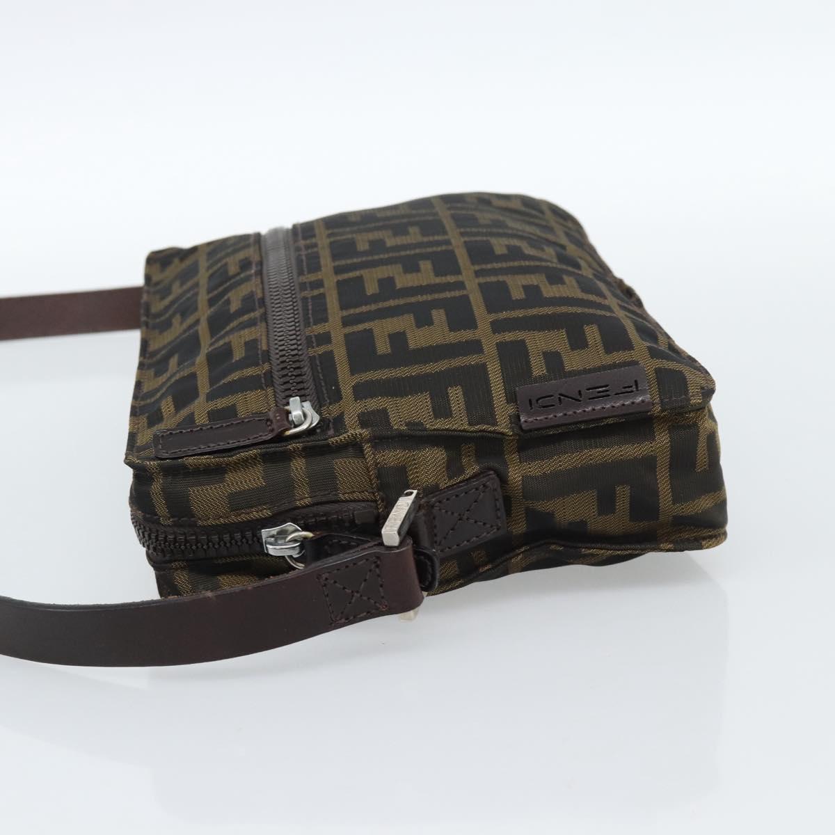 FENDI Zucca Canvas Shoulder Bag Black Brown Auth ep14866A