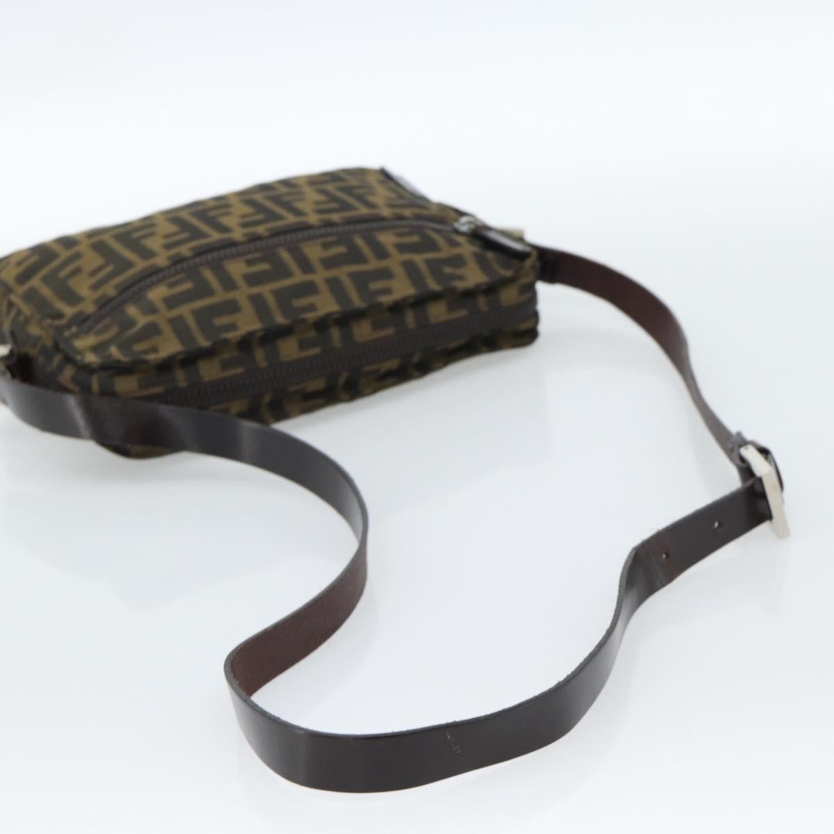FENDI Zucca Canvas Shoulder Bag Black Brown Auth ep14866A