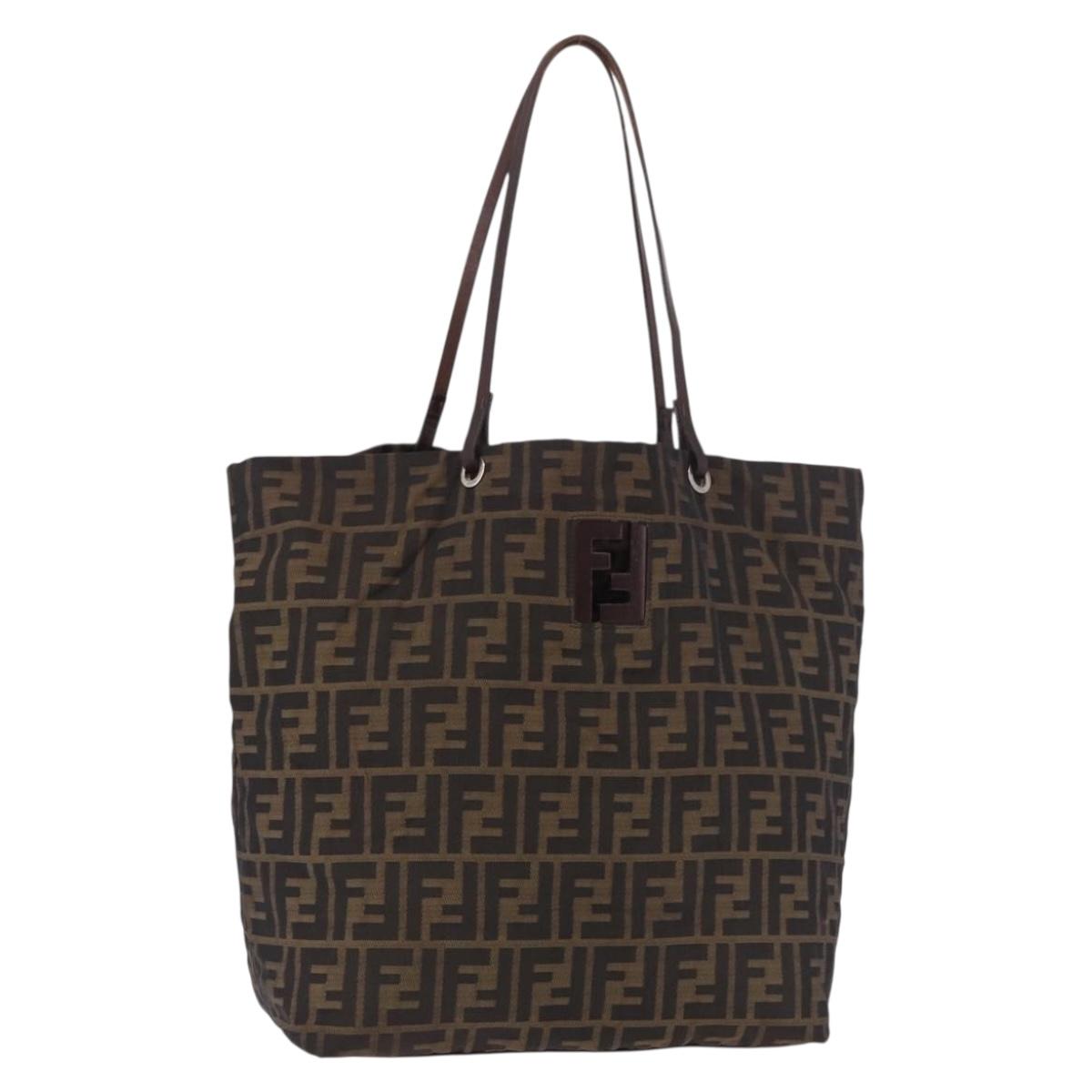 FENDI Zucca Canvas Tote Bag Black Brown gold Auth ep14867