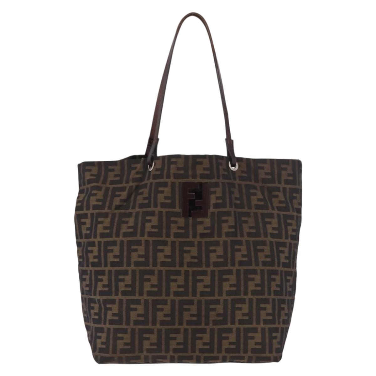 FENDI Zucca Canvas Tote Bag Black Brown gold Auth ep14867