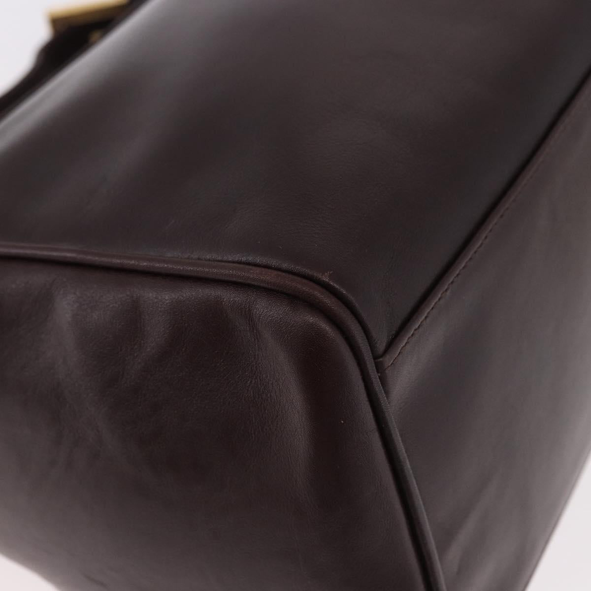 FENDI Shoulder Bag Leather Brown Gold Auth ep14874