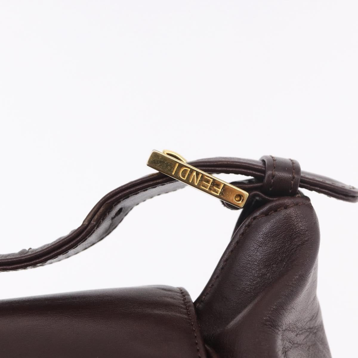 FENDI Shoulder Bag Leather Brown Gold Auth ep14874