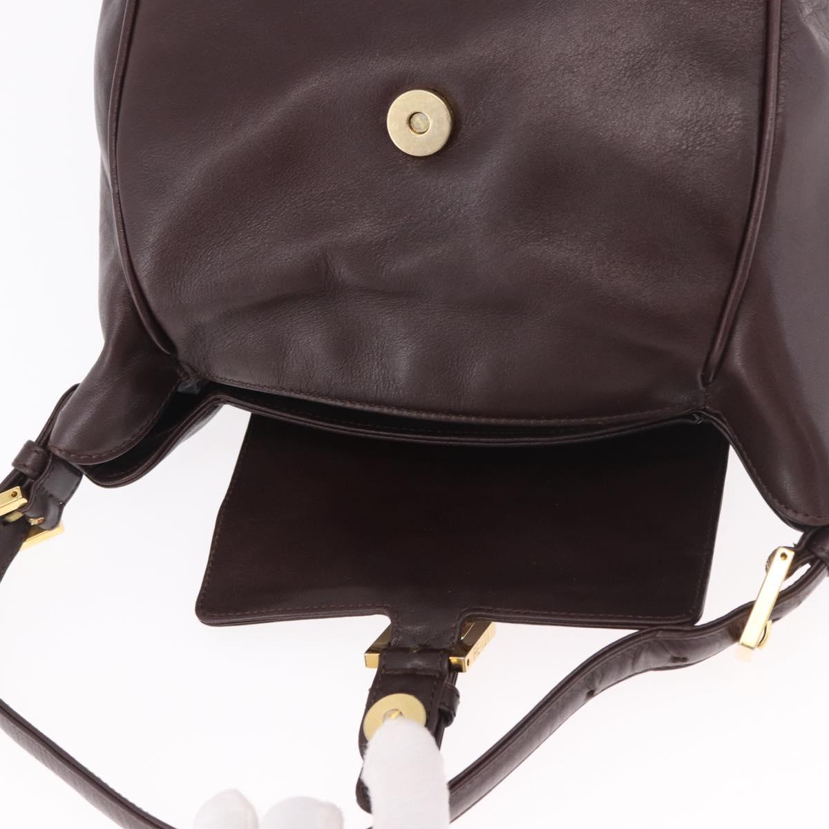 FENDI Shoulder Bag Leather Brown Gold Auth ep14874