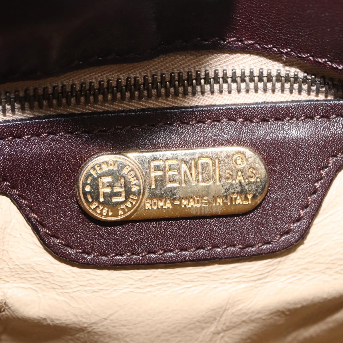 FENDI Shoulder Bag Leather Brown Gold Auth ep14874