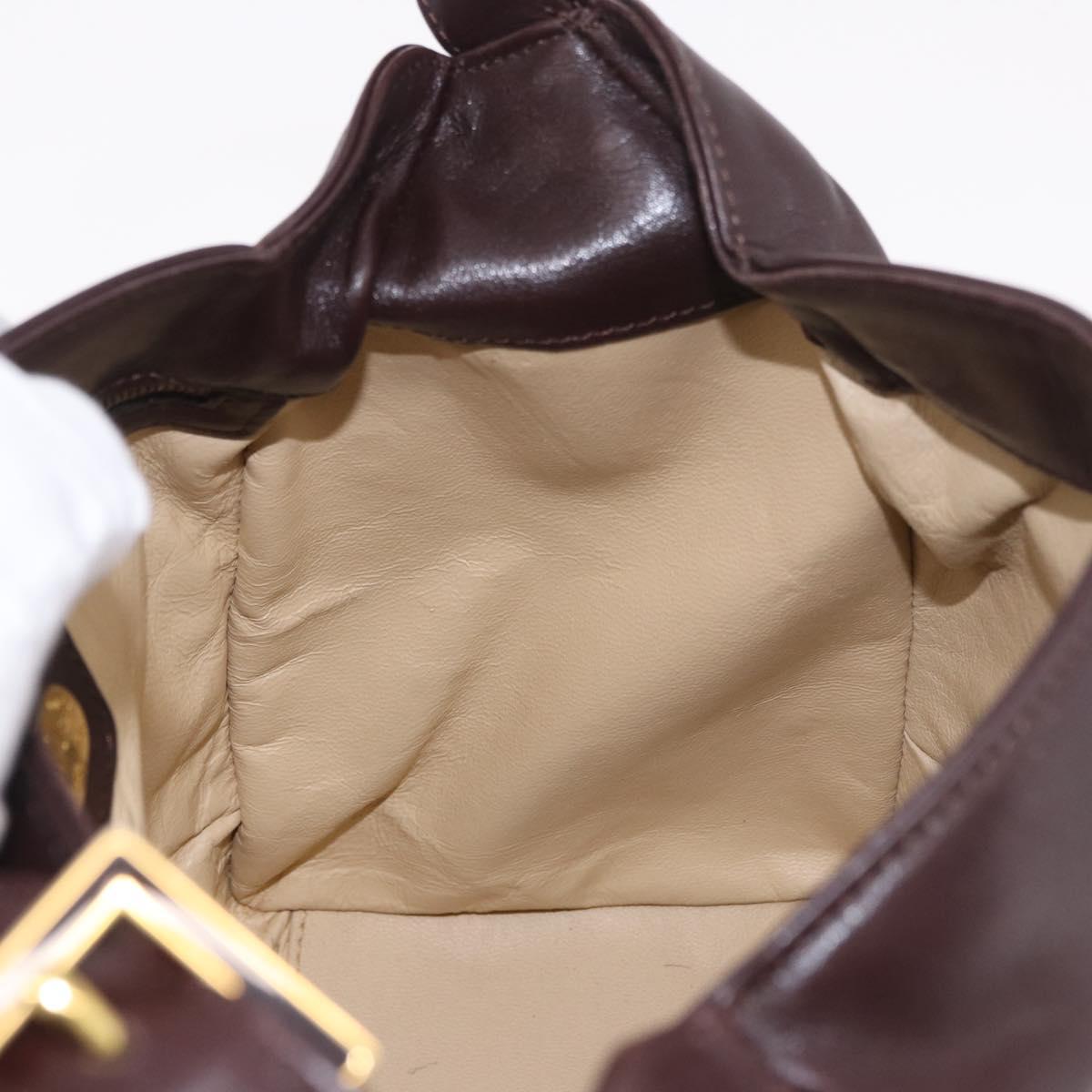 FENDI Shoulder Bag Leather Brown Gold Auth ep14874