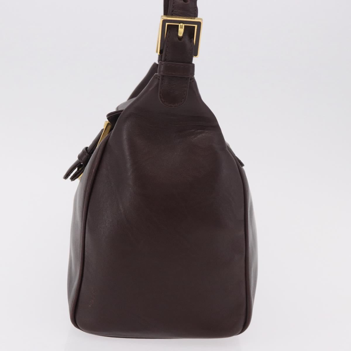 FENDI Shoulder Bag Leather Brown Gold Auth ep14874