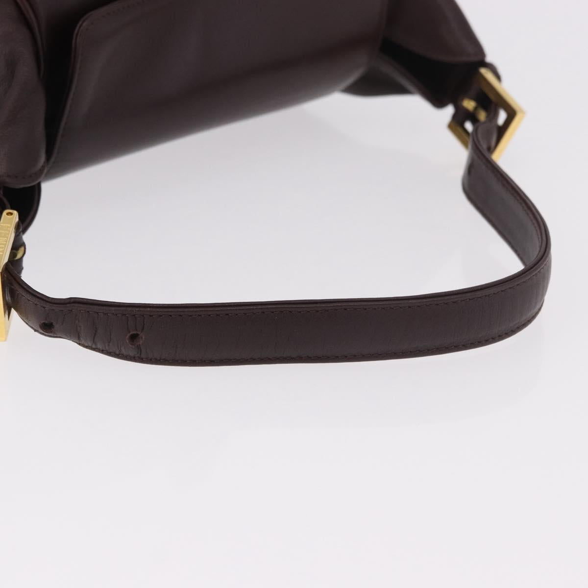 FENDI Shoulder Bag Leather Brown Gold Auth ep14874