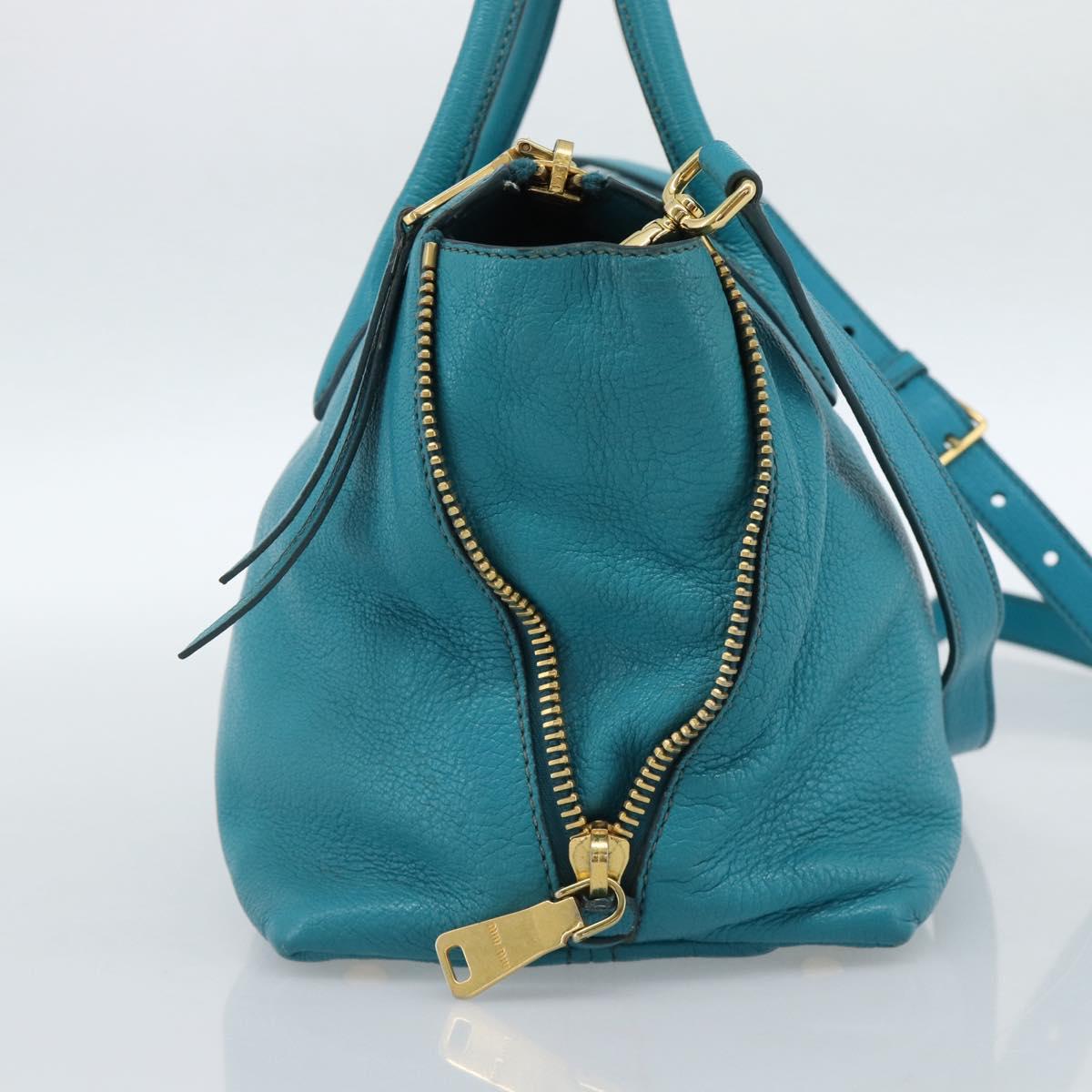 Miu Miu Hand Bag Leather 2way Blue Gold Auth ep14875A