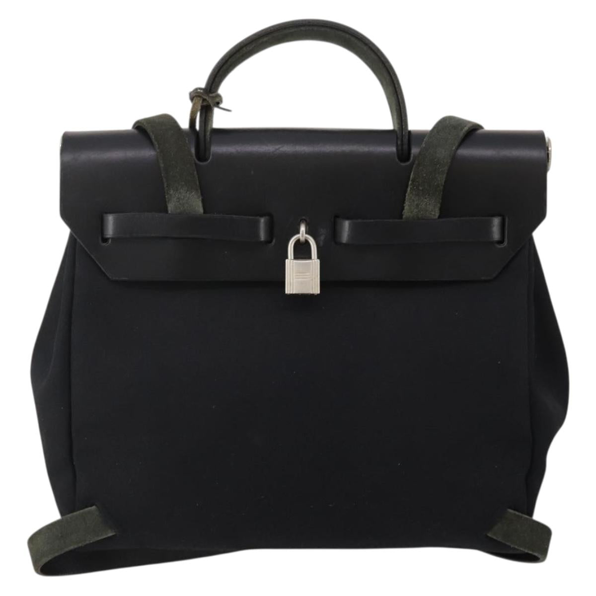 HERMES Herbag Ad PM Backpack Canvas Leather 2way Beige Silver Auth ep14876V