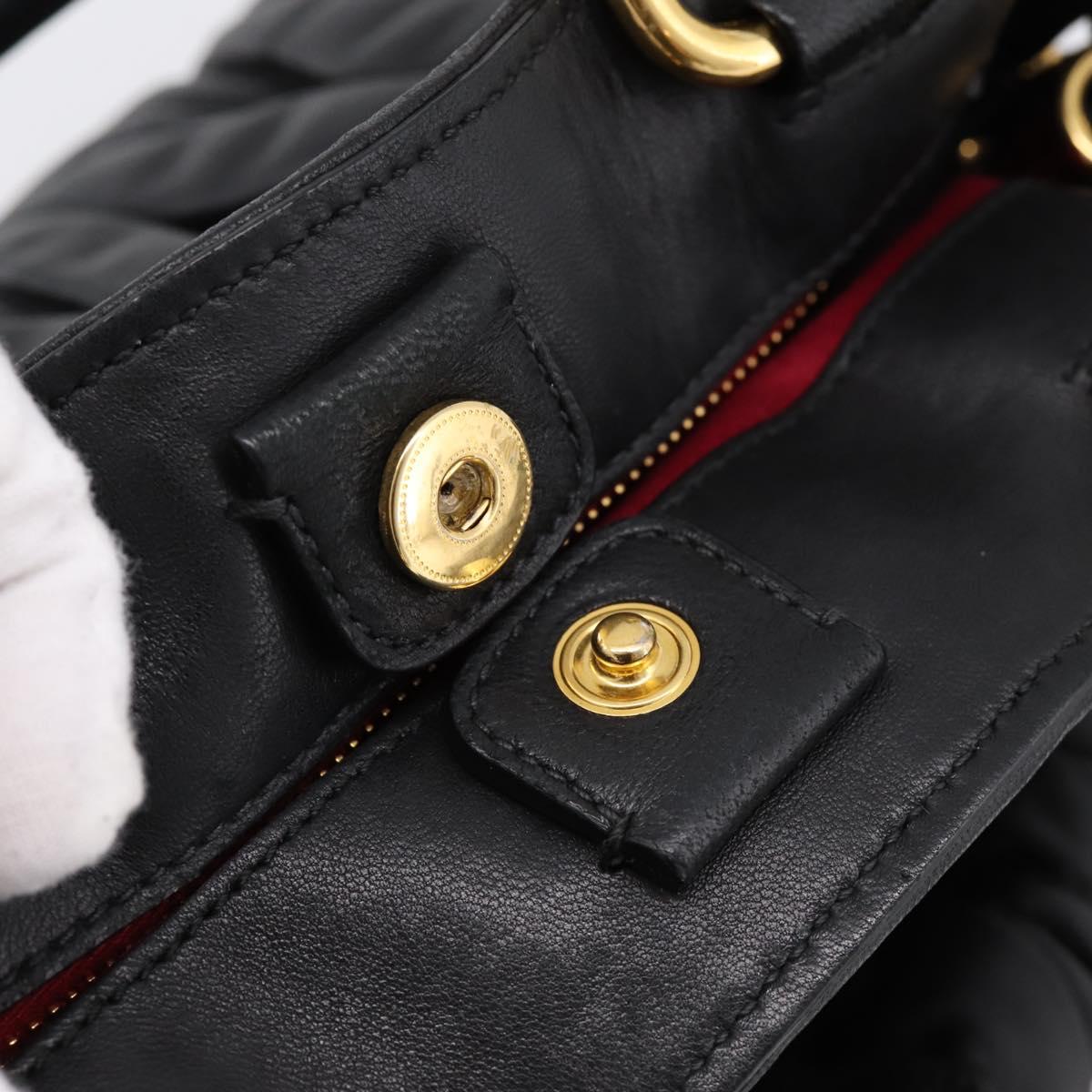 Miu Miu Matelasse Hand Bag Leather 2way Black Gold Auth ep14886